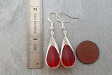 Hawaiian Jewelry Sea Glass Earrings, Braide Ruby Earrings Red Earrings Teardrop Earrings, Sea Glass Jewelry Birthday Gift (July Birthstone)