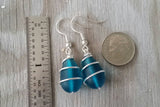 Hawaiian Jewelry Sea Glass Earrings, Wire Coiled Teal Earrings Teardrop Earrings, Beach Jewelry For Women, Unique Earrings Sea Glass Jewelry