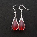 Hawaiian Jewelry Sea Glass Earrings, Braide Ruby Earrings Red Earrings Teardrop Earrings, Sea Glass Jewelry Birthday Gift (July Birthstone)