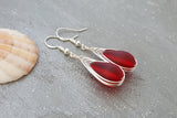 Hawaiian Jewelry Sea Glass Earrings, Braide Ruby Earrings Red Earrings Teardrop Earrings, Sea Glass Jewelry Birthday Gift (July Birthstone)