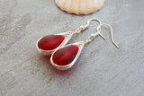 Hawaiian Jewelry Sea Glass Earrings, Braide Ruby Earrings Red Earrings Teardrop Earrings, Sea Glass Jewelry Birthday Gift (July Birthstone)