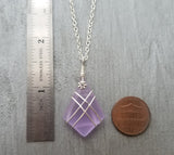 Hawaiian Jewelry Sea Glass Necklace, Wire Cross Necklace "Magical Color Changing" Purple Necklace, Unique Beach Jewelry(February Birthstone)