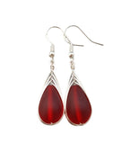 Hawaiian Jewelry Sea Glass Earrings, Braide Ruby Earrings Red Earrings Teardrop Earrings, Sea Glass Jewelry Birthday Gift (July Birthstone)
