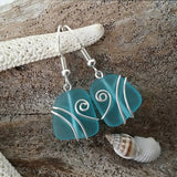 Hawaiian Jewelry Sea Glass Earrings, Wire Wrapped Turquoise Blue Earrings, Sea Glass Jewelry Birthday Gift (December Birthstone Jewelry)
