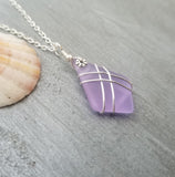 Hawaiian Jewelry Sea Glass Necklace, Wire Cross Necklace "Magical Color Changing" Purple Necklace, Unique Beach Jewelry(February Birthstone)