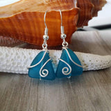 Hawaiian Jewelry Sea Glass Earrings, Wire Wrapped Teal Earrings, Beach Jewelry For Women, Unique Earrings Ocean Sea Glass Jewelry