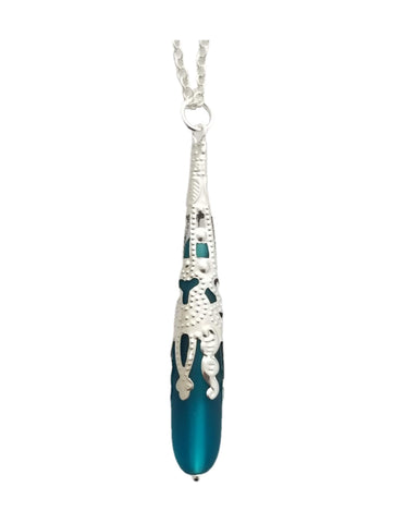 Hawaiian Jewelry Sea Glass Necklace, Teal Necklace Long Teardrop Necklace Unique Necklace Beach Jewelry Sea Glass Jewelry For Women