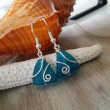 Hawaiian Jewelry Sea Glass Earrings, Wire Wrapped Teal Earrings, Beach Jewelry For Women, Unique Earrings Ocean Sea Glass Jewelry