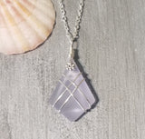 Hawaiian Jewelry Sea Glass Necklace, Wire Cross Necklace "Magical Color Changing" Purple Necklace, Unique Beach Jewelry(February Birthstone)