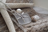 Hawaiian Jewelry Sea Glass Necklace, Crystal Necklace Starfish Necklace Pearl Necklace, Sea Glass Jewelry Birthday Gift (April Birthstone)
