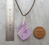 Hawaiian Jewelry Sea Glass Necklace, Wire "Magical Color Changing" Purple Necklace Leather Cord Necklace, Beach Jewelry(February Birthstone)