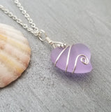 Handmade in Hawaii, "Magical Color Changing" Wire Wrapped purple Heart sea glass necklace, Mother's Day Gift, Hawaii Gift Wrapped.