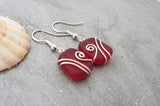 Hawaiian Jewelry Sea Glass Earrings, Wire Red Earrings, Sea Glass Jewelry Beach Jewelry Birthday Gift For Women (January Birthstone Jewelry)