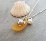 Hawaiian Jewelry Sea Glass Necklace, Turtle Necklace Topaz Yellow Necklace Unique Beach Sea Glass Jewelry Birthday Gift(November Birthstone)