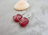 Hawaiian Jewelry Sea Glass Earrings, Wire Red Earrings, Sea Glass Jewelry Beach Jewelry Birthday Gift For Women (January Birthstone Jewelry)