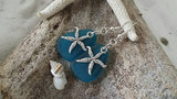 Hawaiian Jewelry Sea Glass Earrings, Twin Starfish Earrings Teal Earrings, Beach Jewelry For Women, Unique Earrings Ocean Sea Glass Jewelry
