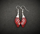 Hawaiian Jewelry Sea Glass Earrings, Wire Wave Earrings Ruby Red Earrings, Beach Sea Glass Jewelry Birthday Gift (July Birthstone Jewelry)