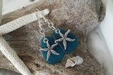 Hawaiian Jewelry Sea Glass Earrings, Twin Starfish Earrings Teal Earrings, Beach Jewelry For Women, Unique Earrings Ocean Sea Glass Jewelry