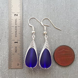 Hawaiian Jewelry Sea Glass Earrings, Braided Cobalt Blue Earrings Teardrop Earrings, Sea Glass Jewelry Birthday Gift (September Birthstone)