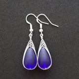 Hawaiian Jewelry Sea Glass Earrings, Braided Cobalt Blue Earrings Teardrop Earrings, Sea Glass Jewelry Birthday Gift (September Birthstone)