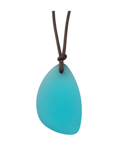 Handmade in Hawaii, leather cord unisex blue sea glass necklace, unisex jewelry, Hawaii jewelry, birthday gift
