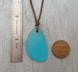 Handmade in Hawaii, leather cord unisex blue sea glass necklace, unisex jewelry, Hawaii jewelry, birthday gift