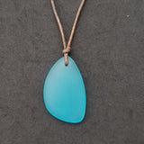 Handmade in Hawaii, leather cord unisex blue sea glass necklace, unisex jewelry, Hawaii jewelry, birthday gift