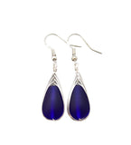 Hawaiian Jewelry Sea Glass Earrings, Braided Cobalt Blue Earrings Teardrop Earrings, Sea Glass Jewelry Birthday Gift (September Birthstone)