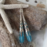 Hawaiian Jewelry Sea Glass Earrings, Turquoise Blue Earrings Long Teardrop Earrings, Sea Glass Jewelry Beach Jewelry (December Birthstone)