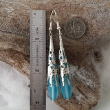 Hawaiian Jewelry Sea Glass Earrings, Turquoise Blue Earrings Long Teardrop Earrings, Sea Glass Jewelry Beach Jewelry (December Birthstone)