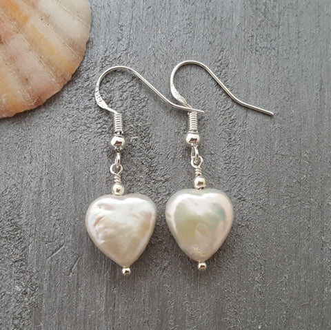 Hawaiian Jewelry Pearl Unique Earrings, Natural Pearl Heart Earrings, Beach Jewelry Birthday Gift For Women (June Birthstone Jewelry Gift)