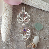 Hawaii "Yoga Jewelry" Lotus locket with a piece of natural sea glass necklace,