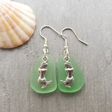 Hawaiian Jewelry Sea Glass Earrings, Twin Mermaid Earrings Peridot Green Earrings, Sea Glass Jewelry Birthday Gift (August Birthstone Gift)