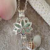 Hawaii "Yoga Jewelry" Lotus locket with a piece of natural sea glass necklace,