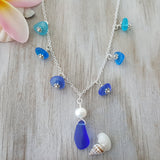 The Three Colors of Hawaii Ocean sea glass matching necklace, Natural pearl, FREE gift wrap, FREE gift message