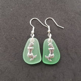 Hawaiian Jewelry Sea Glass Earrings, Twin Mermaid Earrings Peridot Green Earrings, Sea Glass Jewelry Birthday Gift (August Birthstone Gift)