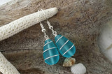 Made in Hawaii, Wire wrapped blue sea glass earrings,    gift box.beach jewelry.Gift for her.