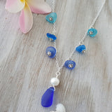 The Three Colors of Hawaii Ocean sea glass matching necklace, Natural pearl, FREE gift wrap, FREE gift message