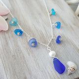 The Three Colors of Hawaii Ocean sea glass matching necklace, Natural pearl, FREE gift wrap, FREE gift message