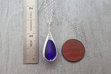 Hawaiian Jewelry Sea Glass Necklace, Braided Cobalt Blue Necklace Teardrop Necklace, Sea Glass Jewelry For Her (September Birthstone Gift)