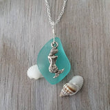 Hawaiian Jewelry Sea Glass Necklace, Aquamarine Necklace, Mermaid Necklace, Sea Glass Jewelry Beach Jewelry (March Birthstone Jewelry Gift)