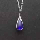 Hawaiian Jewelry Sea Glass Necklace, Braided Cobalt Blue Necklace Teardrop Necklace, Sea Glass Jewelry For Her (September Birthstone Gift)