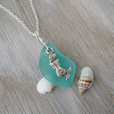 Hawaiian Jewelry Sea Glass Necklace, Aquamarine Necklace, Mermaid Necklace, Sea Glass Jewelry Beach Jewelry (March Birthstone Jewelry Gift)