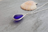 Hawaiian Jewelry Sea Glass Necklace, Braided Cobalt Blue Necklace Teardrop Necklace, Sea Glass Jewelry For Her (September Birthstone Gift)