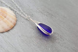 Hawaiian Jewelry Sea Glass Necklace, Braided Cobalt Blue Necklace Teardrop Necklace, Sea Glass Jewelry For Her (September Birthstone Gift)