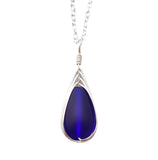 Hawaiian Jewelry Sea Glass Necklace, Braided Cobalt Blue Necklace Teardrop Necklace, Sea Glass Jewelry For Her (September Birthstone Gift)