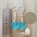Handmade in Hawaii, Small "Twin Hearts" Turquoise Bay Blue sea glass earrings,  Light Weight Earrings, Hawaii Gift Wrapped