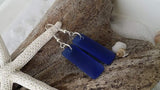 Hawaiian Jewelry Sea Glass Earrings, Rectangle Minimalist Earrings Cobalt Earrings, Sea Glass Jewelry Birthday Gift (September Birthstone)