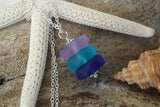 Made in Hawaii, Purple blue cobalt triple sea glass necklace ,Beach glass necklace, gift box, Beach jewelry gift.