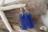 Hawaiian Jewelry Sea Glass Earrings, Rectangle Minimalist Earrings Cobalt Earrings, Sea Glass Jewelry Birthday Gift (September Birthstone)